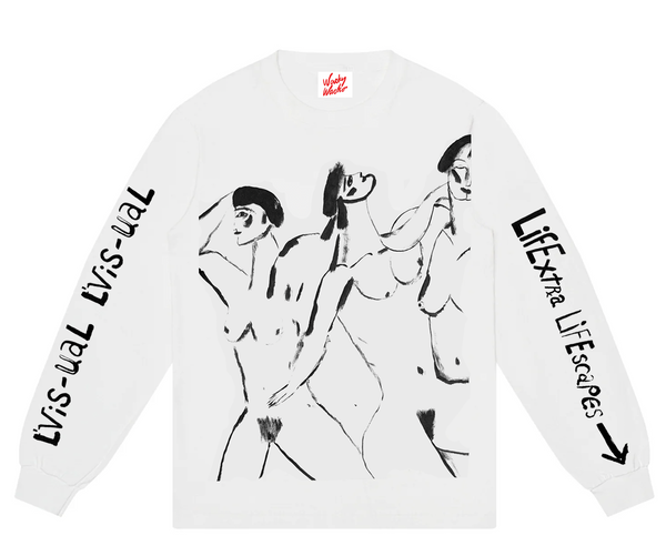 ★Wacky WiLLy★ Kiki Multi Graphic Long Sleeve T-Shirt White Wacky Willy] 25FW Kiki Vacance Graphic T-Shirt (2 Color